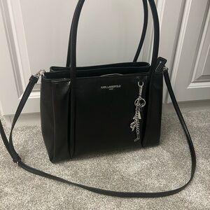 Karl Lagerfeld Black Shoulder Bag with Silver Accents